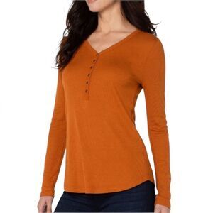 Liverpool Ribbed Henley Top Womens Medium Antique Copper Orange Long Sleeve Tee